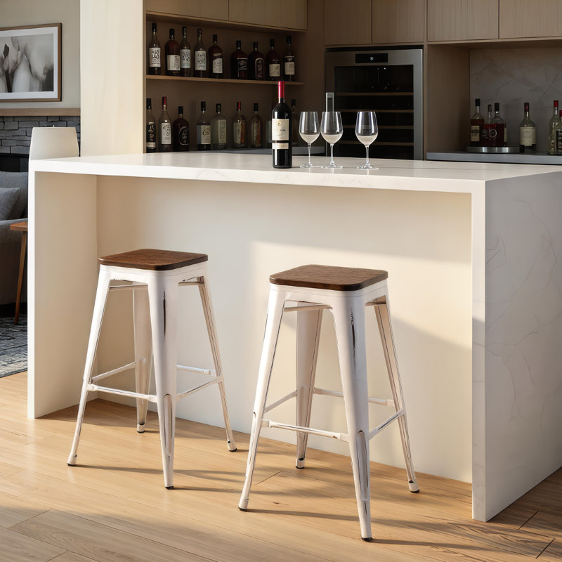  Christie 30" Stackable Bar Stools, Vintage White/Espresso, Bar Stool (30.25" Seat Height)