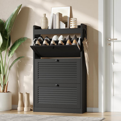 Rangement à chaussures en bois naturel, 3 tiroirs rabattables, solution de rangement moderne pour entrée