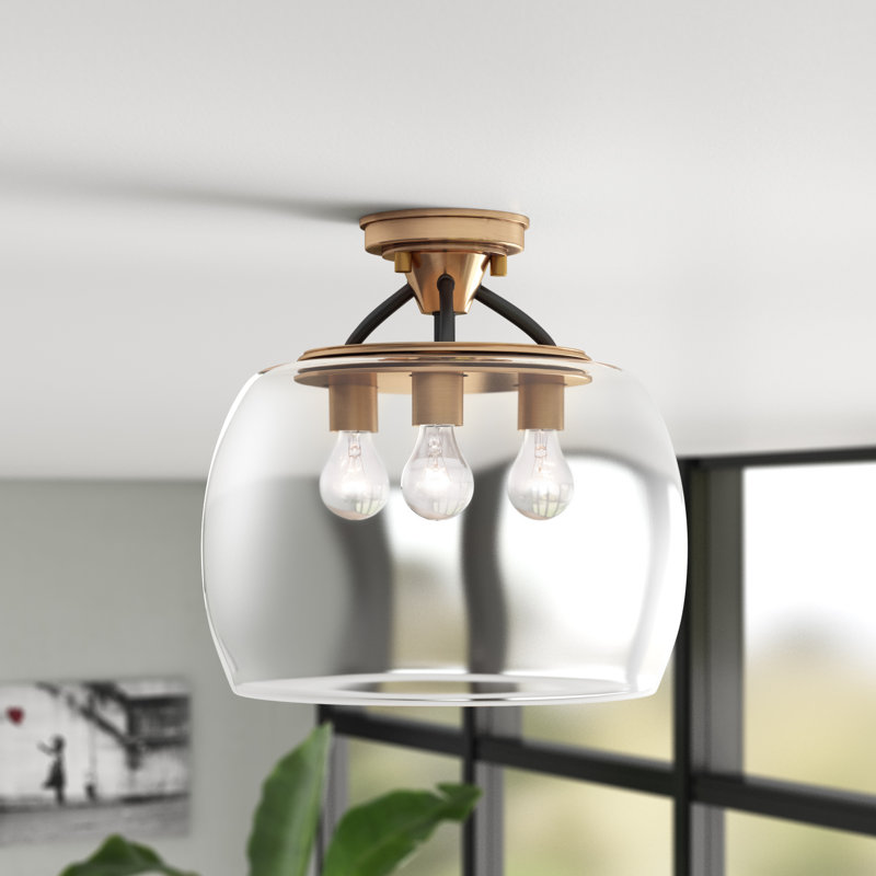 Roseta Glass Semi Flush Mount, Bronze/Antique Brass