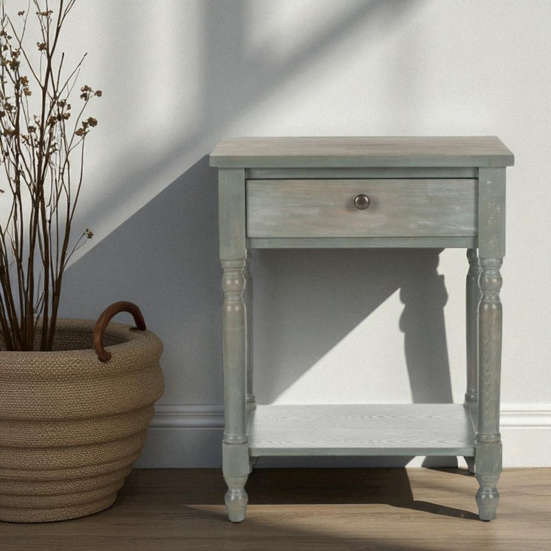Table de chevet Tami Pine - Table de bout en bois massif de style vintage avec 1 tiroir et tablette ouverte pour toute chambre