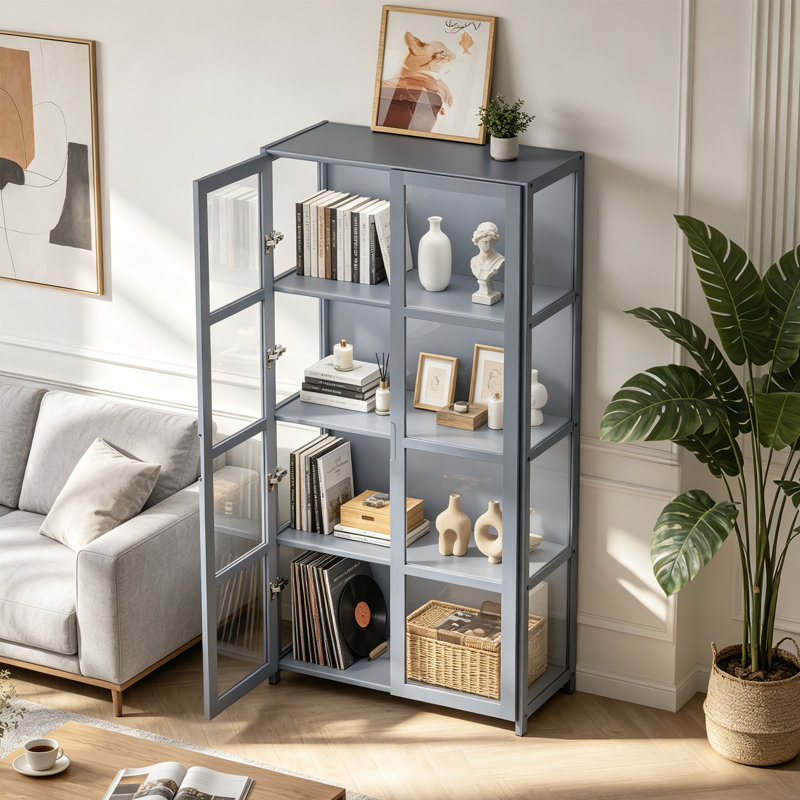 Vitrine à 4 niveaux avec porte en acrylique, bibliothèque de rangement Curio Cabinet
