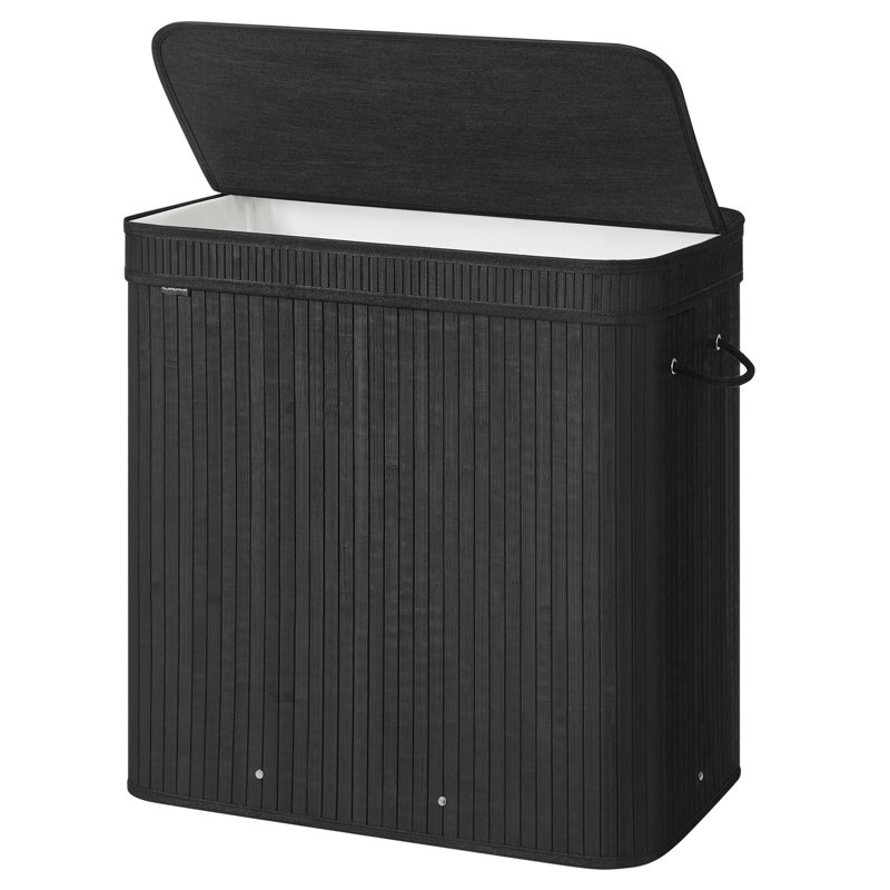 Bamboo Laundry Basket, Black, 24.4" H x 25" W x 16.7" D