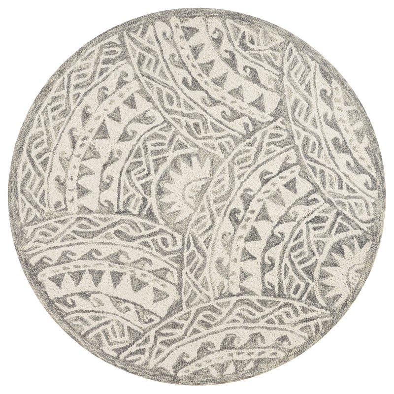 Toochin Hand Tufted Wool Floral Indoor Rug, Round 4'