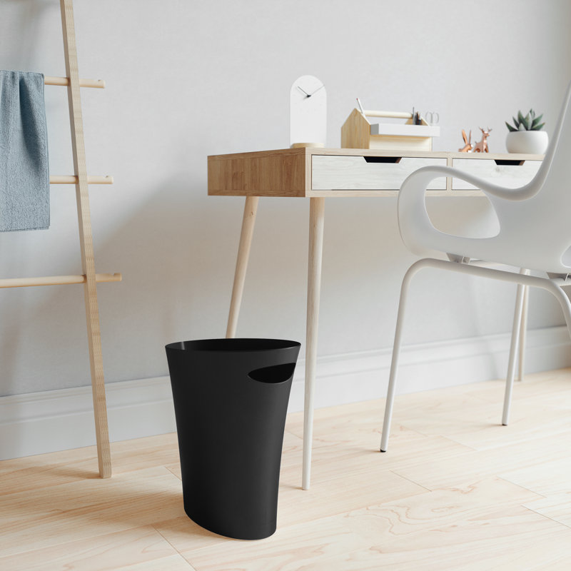 Slim Black Plastic Office Waste Basket with Handle