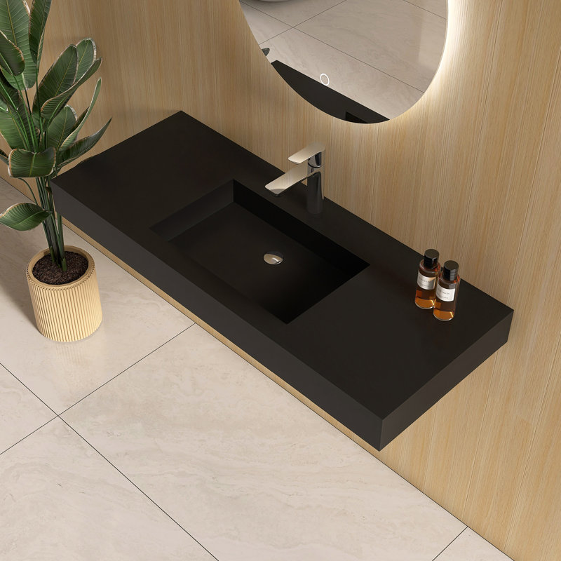 47'' Wall Mounted Bathroom Sink Solid Surface Sink, Black