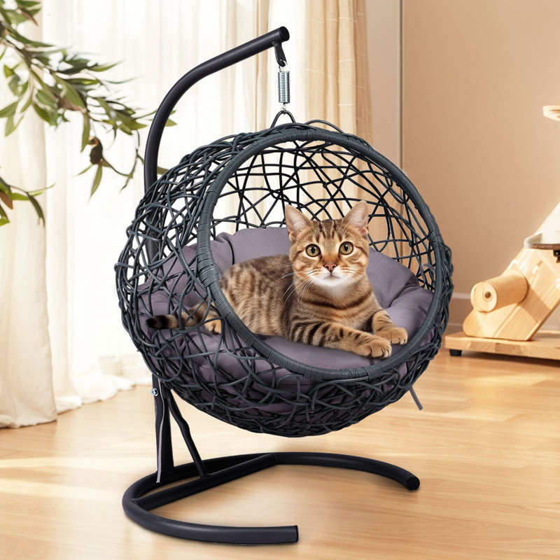 Cat Swing Bed with Stand & Cushion, 15.6" W x 19.3" D, Gray