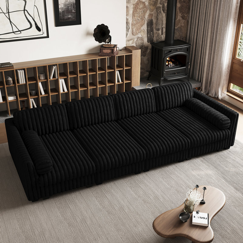Large Sofa, 35.4 Inches Seat Depth Upholstered 4-Seater Modular Sofa Chaise Lounge, Faux Rabbit Fur Seat Soft Plush Couch With Removable Cushion Cover
