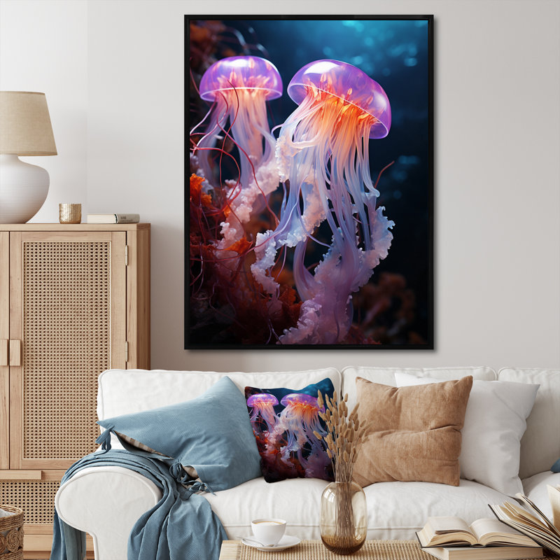 Kelvers Ethereal Beauty Jellyfish II - imprimé, H 44 po x l 34 po x P 1,5 po, Cadre flottant noir