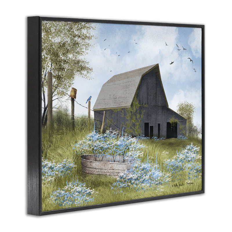  «Blue Floral Country Garden», art de la giclée encadrée par Billy Jacobs, Giclée encadrée noir minuit, H 16 po x l 20 po