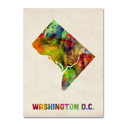 "Washington D.C. Map" par Michael Tompsett, impression encadrée sur toile tendue