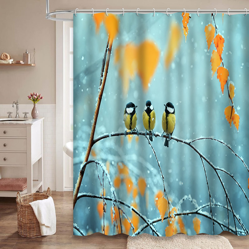Mignon rideau de douche d'automne avec 12 crochets, L 72 po x l 78 po
