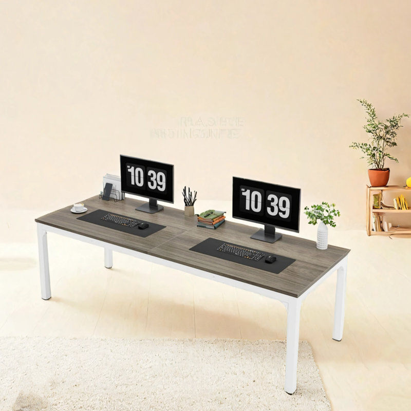 78.7-inch Home Office Dual-station Computer Desk, Gray/White