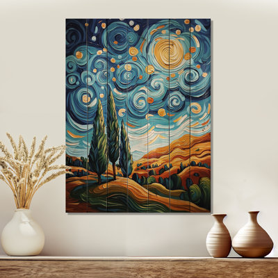Autumn Wood Forest By Vincent III - Vangogh Landscape Wood Wall Decor On Natural Pine Wood