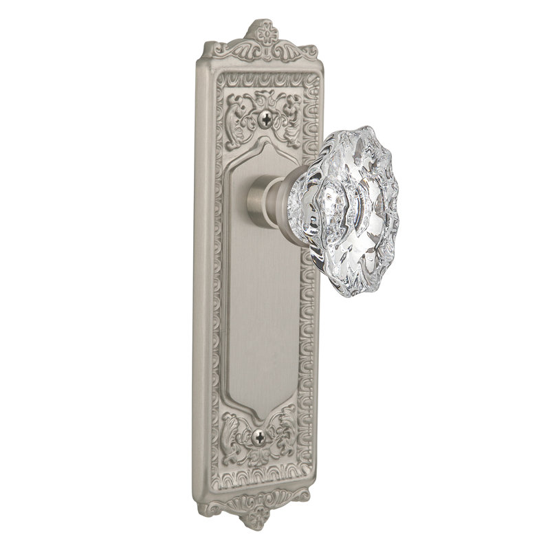 Egg & Dart Plate with Chateau Door Knob, Satin Nickel, 2.375
