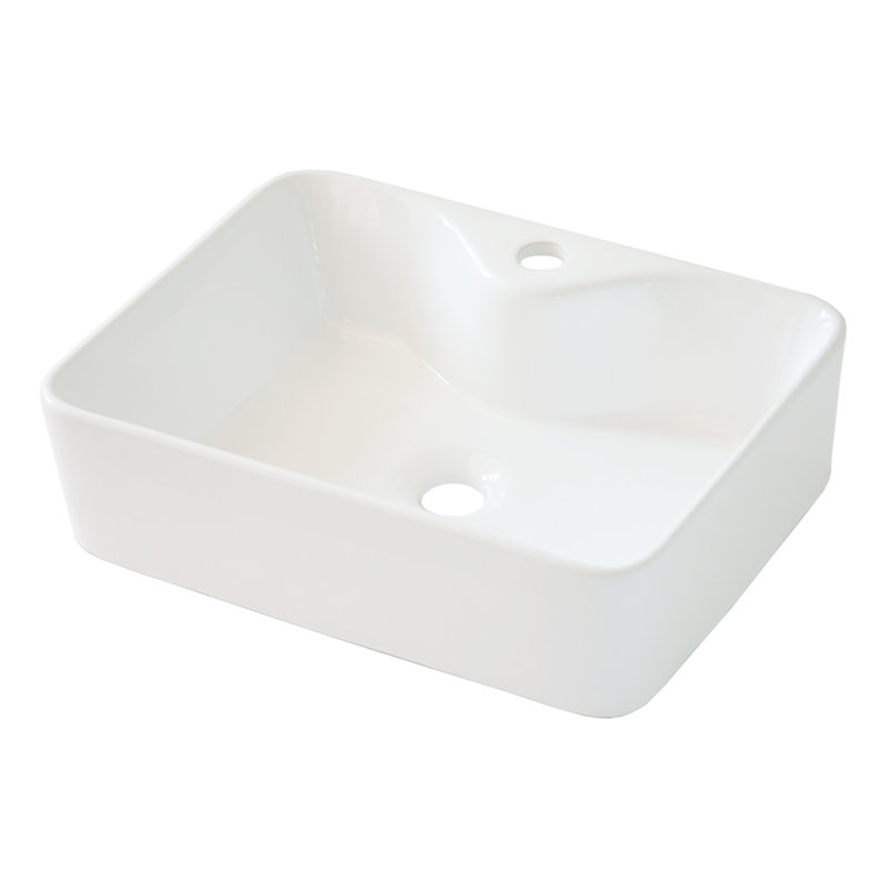 19" White Ceramic Rectangular Vessel Bathroom Sink