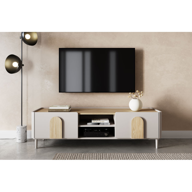 Sadeen Tv Stand With Legs, Beige/Light Oak, 48 cm H x 170 cm W x 48 cm D