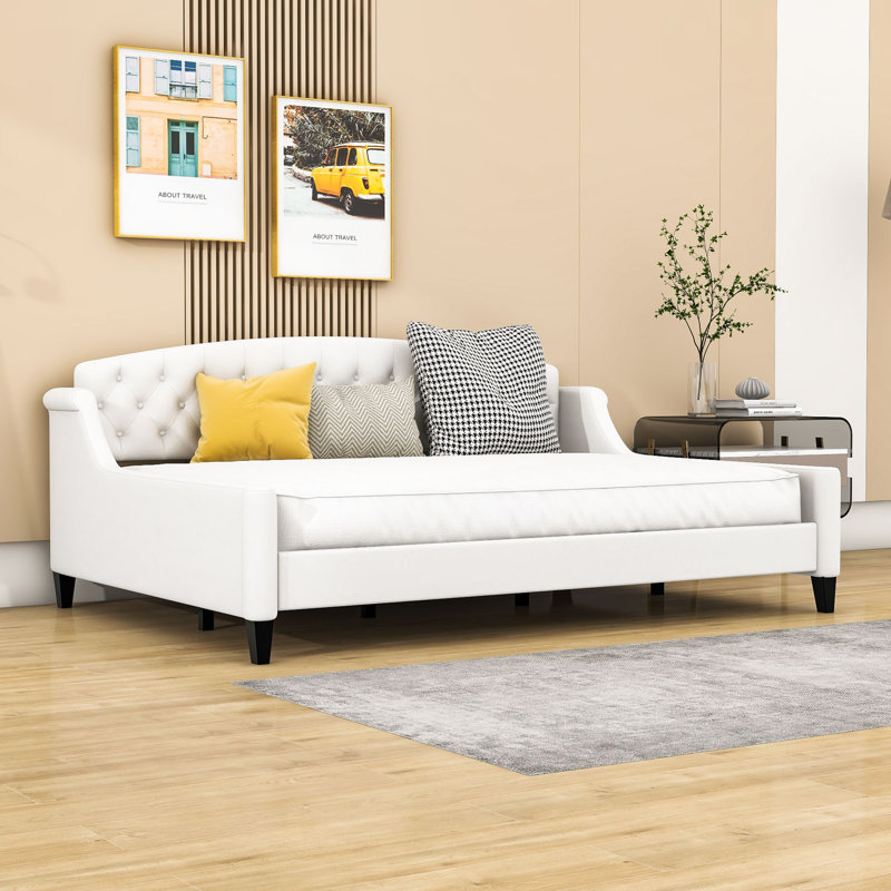 Jehnna Upholstered Tufted Button Daybed, Full, Beige
