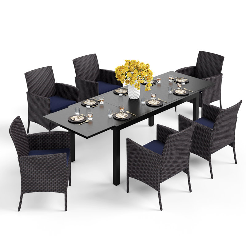6 - Person Patio Dining Set with Extendable Rectangular Table , Cushions Included