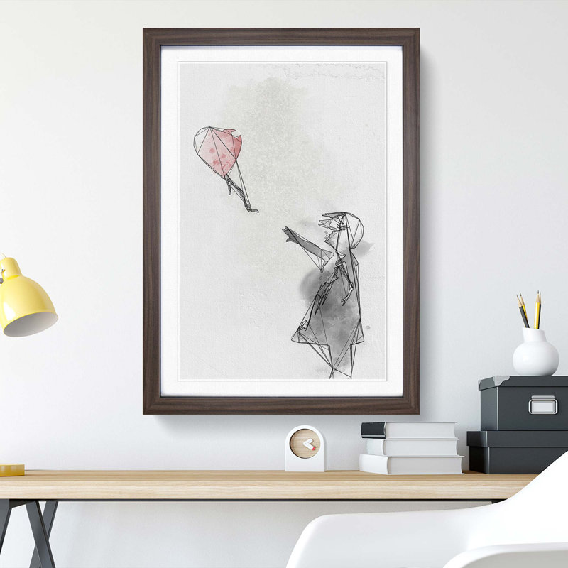 Red Balloon Girl in Abstract by Banksy - Picture Frame Graphic Art Print, 87cm H x 62cm W x 2cm D, Walnut Framed