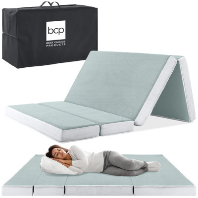 Alwyn Home 4In Thick Folding Portable Queen Mattress Topper W/ Carry Case, Washable Cover - Onyx