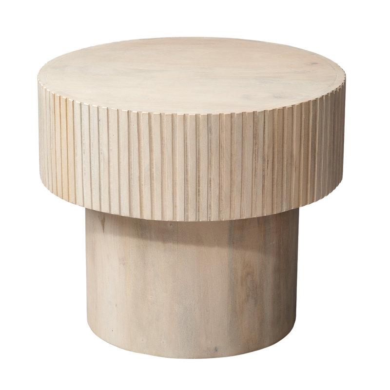 Round White Textured Mango Wood End Table