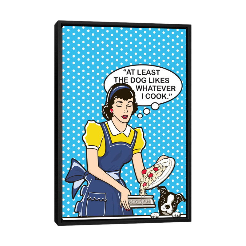« dog aime cook », impression sur toile, H 26 po x l 18 po x P 1,5 po, Toile avec cadre noir, Pas de tapis