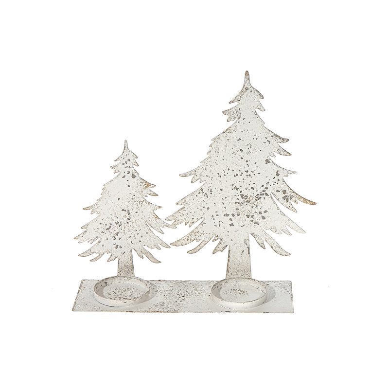 Porte-bougie double en métal blanc vieilli