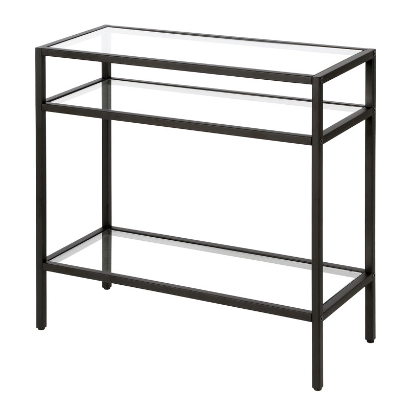 Glass Top End Table, Blackened Bronze
