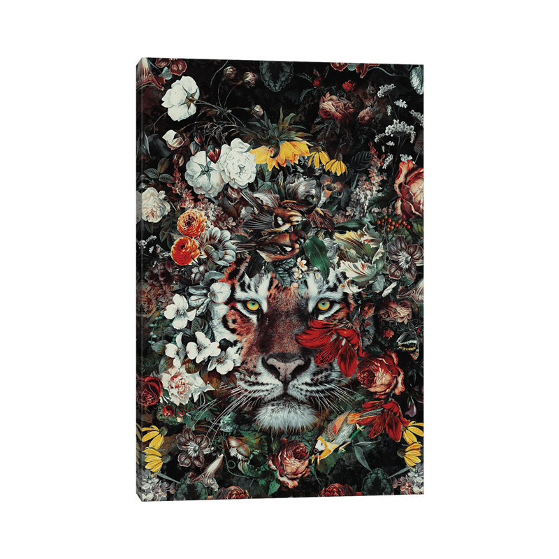 Flower Tiger Dark by Riza Peker - Wrapped Canvas Gallery-Wrapped Canvas Giclée, 30.48cm H x 20.32cm W