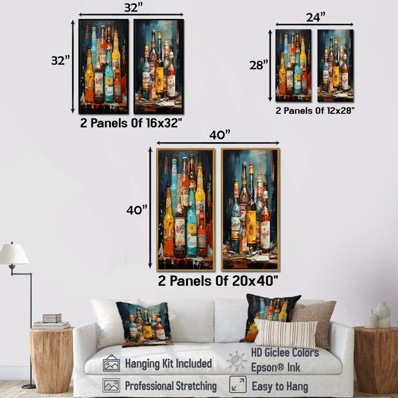 Ensemble de 2 bouteilles décoratives Urban Pint, Toile tendue, H 40 po x l 41 po