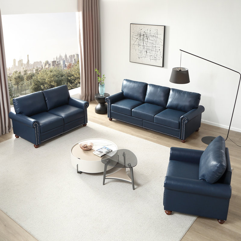 Élégant canapé modulaire en similicuir de salon avec rangement, parfait pour les sièges modernes et confortables, Marine