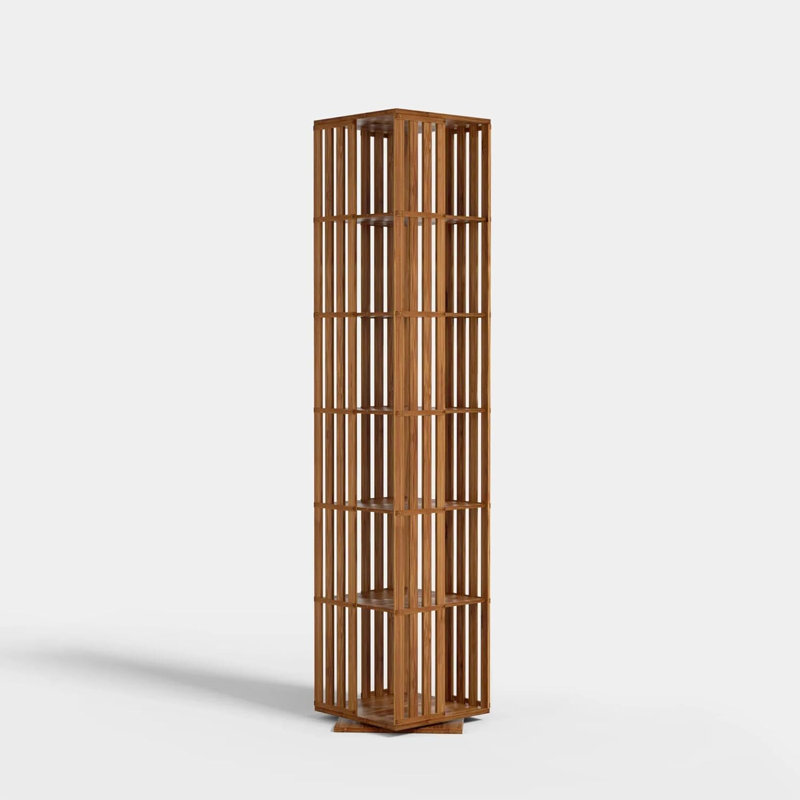 Bamboo 6 Tier Rotating Bookshelf Tower, Floor Standing 360 Display Spinning Bookcase, Brown
