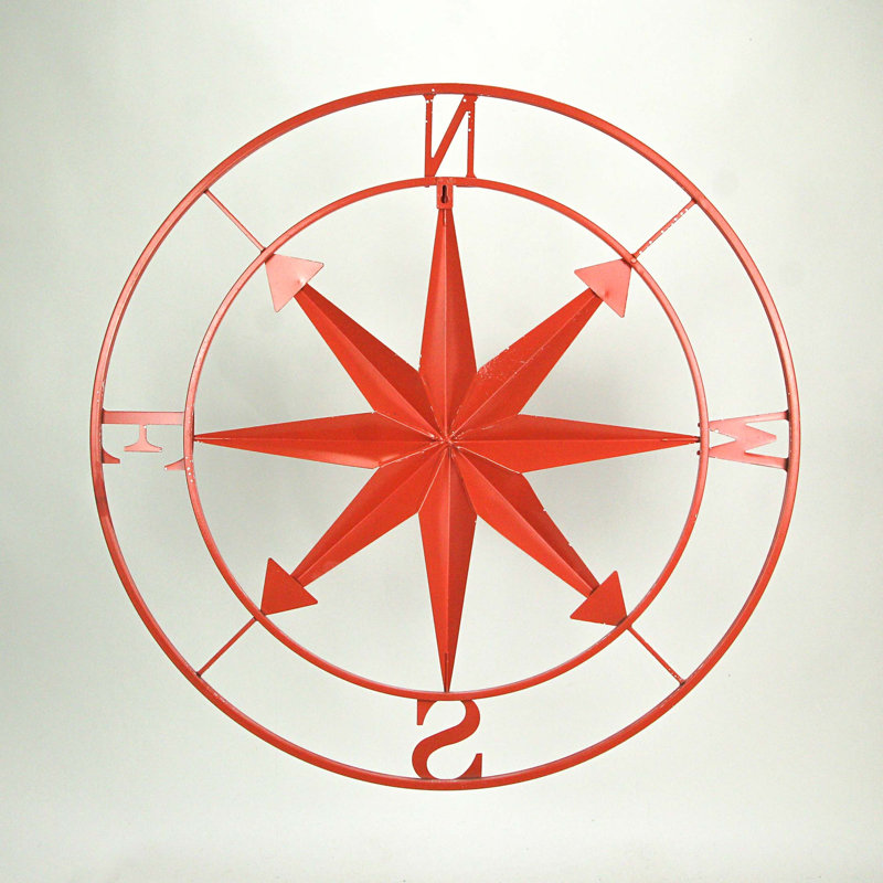 Décoration murale rose des vents, H 28 po x l 28 po x P 0,5 po, Rouge