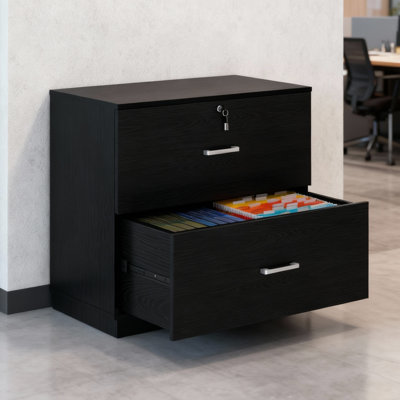 2 Wide Drawer File Cabinet Flat Panel Design Single Lock by Inbox Zero