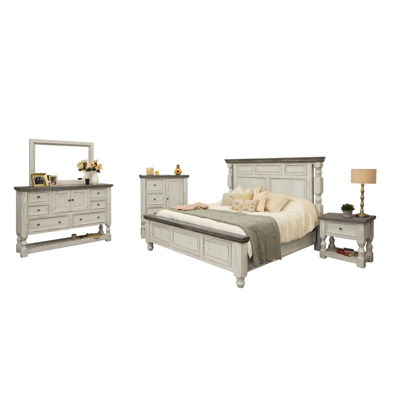 Commode 6 tiroirs, 2 portes Stone, Blanc