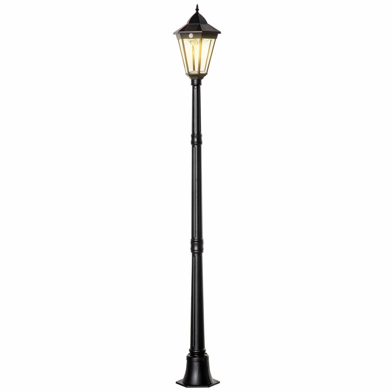 Outsunny 77" Solar Lamp Post Light, Waterproof Aluminum Outdoor Vintage Street Lamp, Motion Activated Sensor PIR, Adjustable Brightness, For Garden, Lawn, Pathway, Driveway, Black