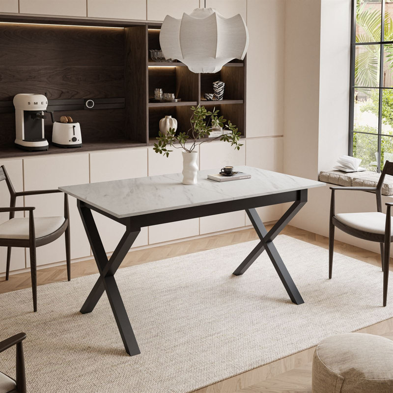 Extendable table ARTON II  140 cm,  "X" legs, Levanto Marble, Black