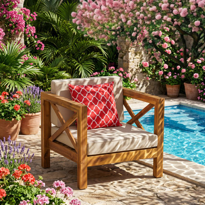 Fauteuil club d'extérieur en bois d'acacia massif l 30,25 po x P 30,25 po x H 26,5 po Brava