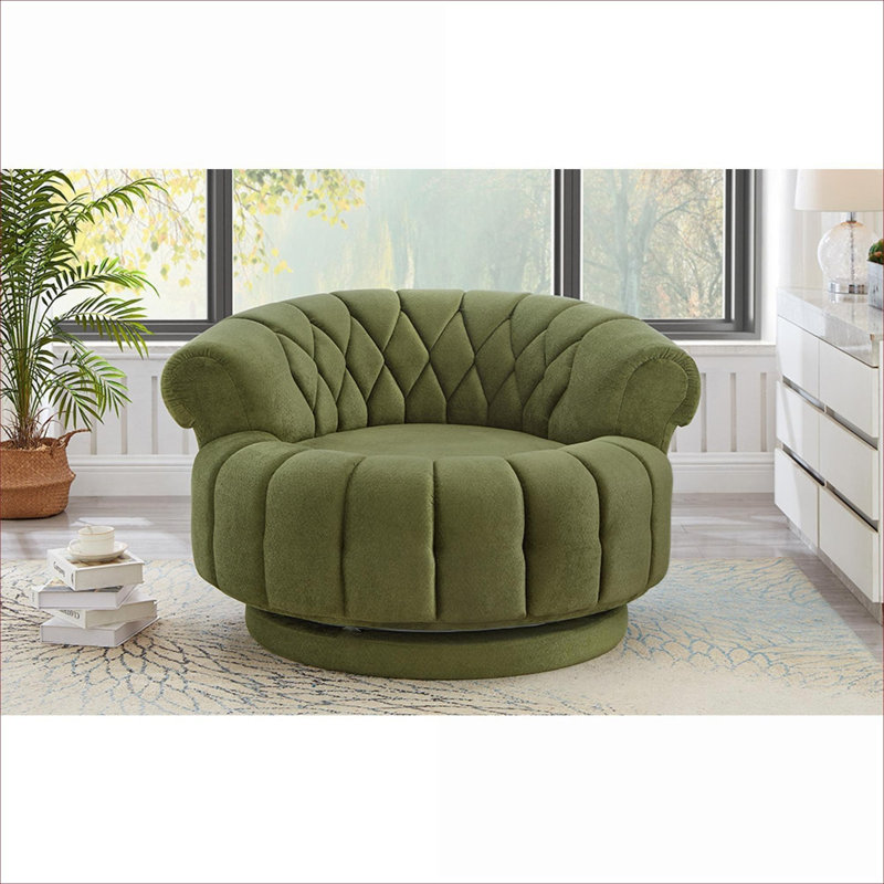 Soft Green Chenille 360° Swivel Oversized Barrel Accent Chair for Living Room and Bedroom