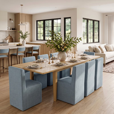 Ensemble de table de salle à manger extensible 72 "à 104" avec table en placage de bois véritable et chaises en mélange de lin