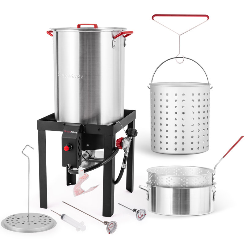 Ensemble de friteuse à gaz de 30 pte et friteuse à poisson de 10 pte OuterMust, friteuse à dinde en aluminium de 50 000 BTU avec panier et brûleur, allumage électronique, idéal pour le crabe, le poisson, le poulet frit et la dinde
