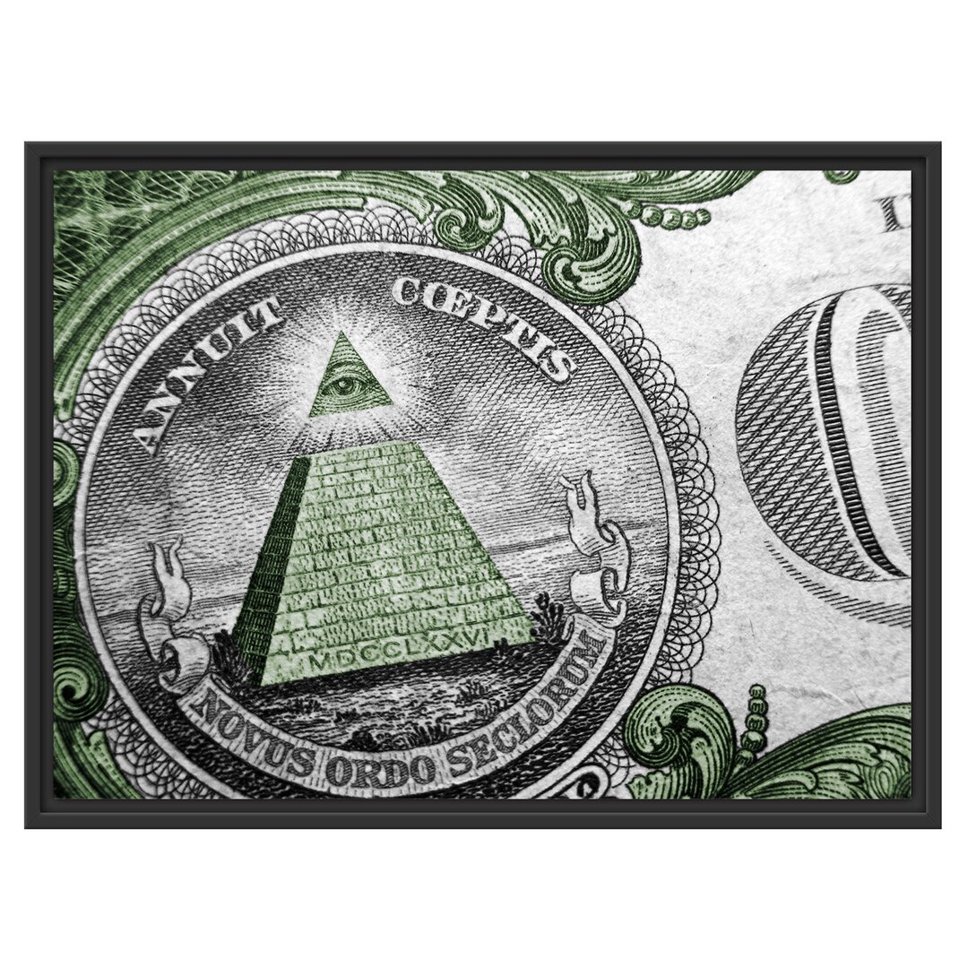 Illuminati Pyramide auf Dollar Gerahmter Grafikdruck auf Holz