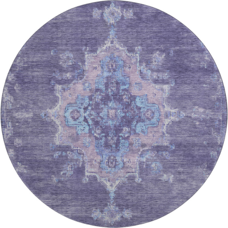 Premium Machine Washable Mayfield AMF2321 Global Rug, 8' Round, Purple