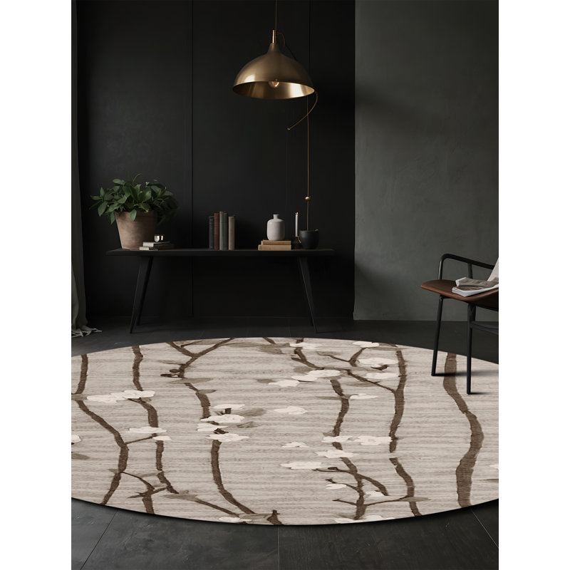 Machine Washable Gray Area Rug, Round 3'