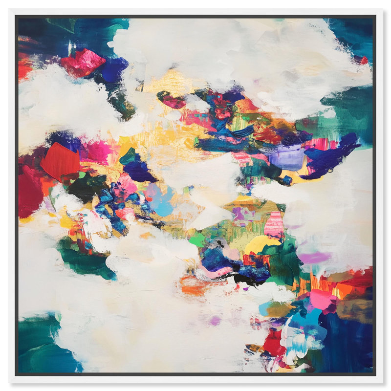 «Spectrum Splash» par Art Remedy, H 25 po x l 25 po, Cadre flottant, Blanc