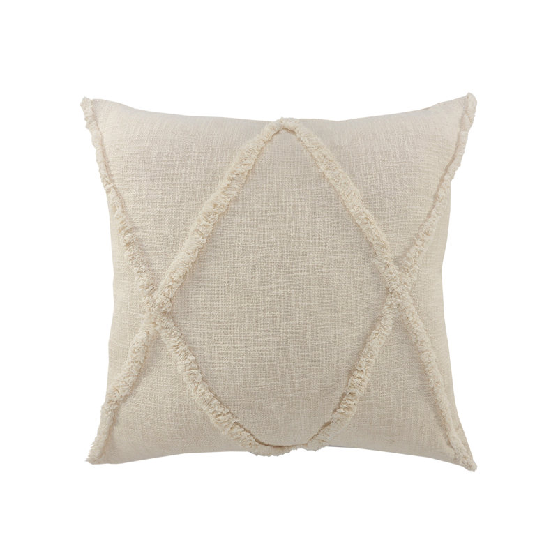 Hand-Woven Diamond Tufted 100% Cotton Euro Pillow Cover, Natural, Polyester