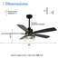 52" Modern Ceiling Fan with Light Kit and Remote Control 6-speed Reversible DC Motor Crystal Shade for Living Room