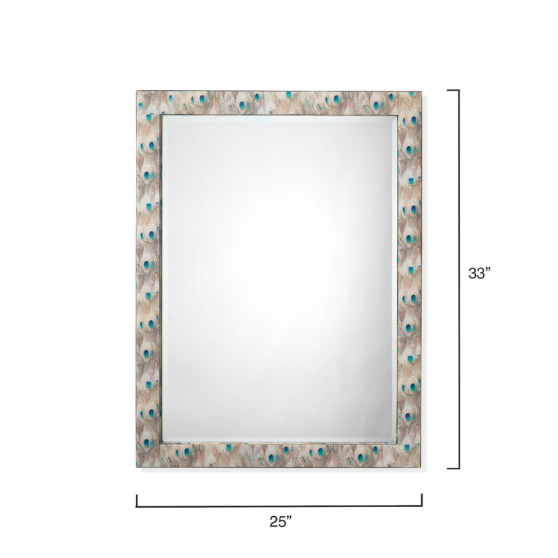 Plume Beveled Wood Frame Accent Mirror with Peacock Patterns