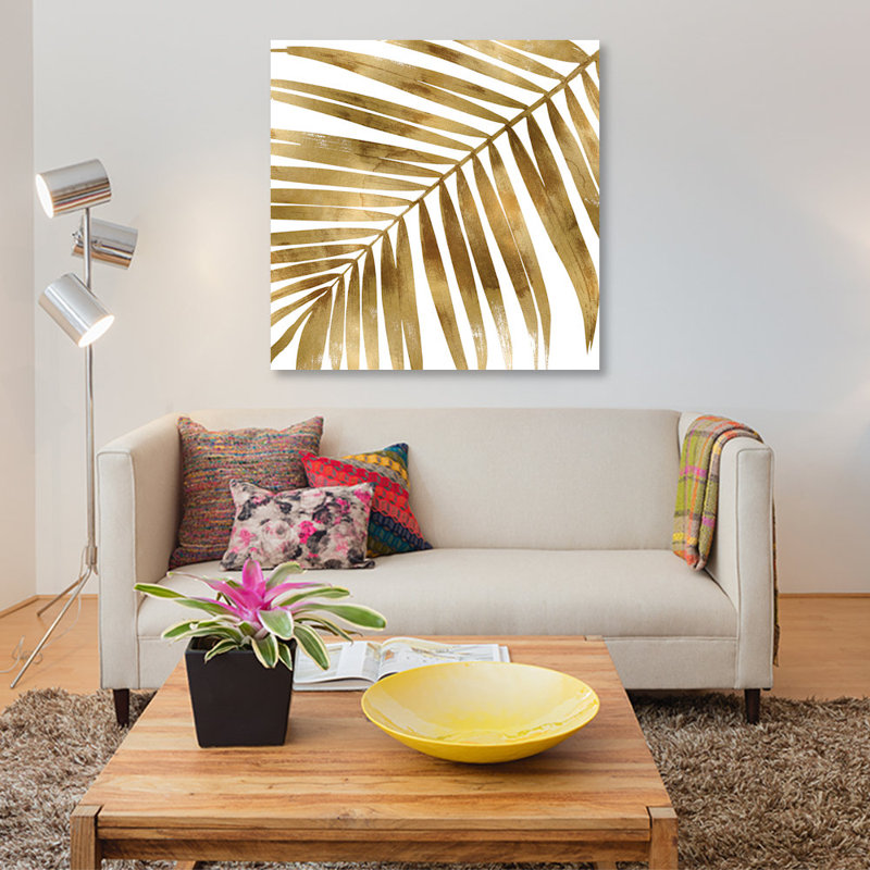 « palm close up i », impression sur toile dorée, H 26 po x l 26 po x P 1,5 po, Toile tendue, Pas de tapis