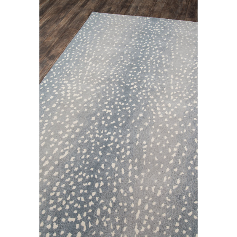 Woodland Animal Print Handmade Tufted Wool Gray/Blue Area Rug, Rectangle 10' x 14'